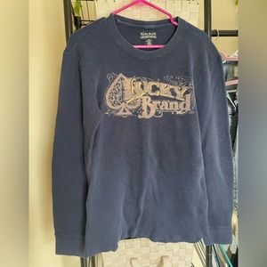 Dark blue Lucky brand long sleeve waffle logo tee